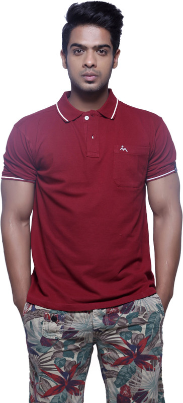 Masculino Latino Embroidered Men Polo Neck Reversible Maroon T-Shirt