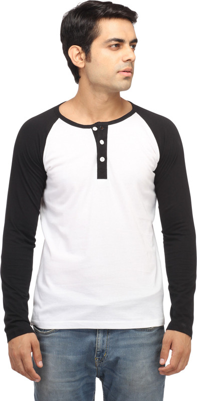 Leana Solid Men Round Neck White, Black T-Shirt