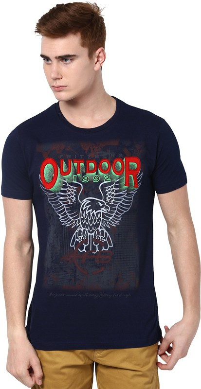 Fritzberg Printed Men Round Neck Dark Blue T-Shirt