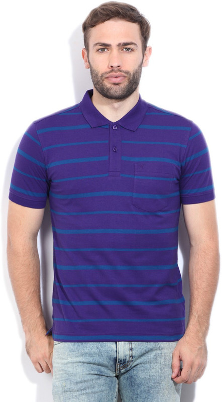 Van Heusen Striped Men Polo Neck Blue, Purple T-Shirt