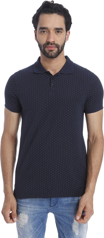 Jack & Jones Polka Print Men Polo Neck Dark Blue T-Shirt