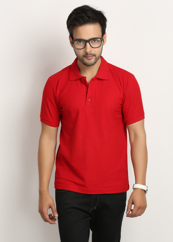 Weardo Solid Men Polo Neck Red T-Shirt
