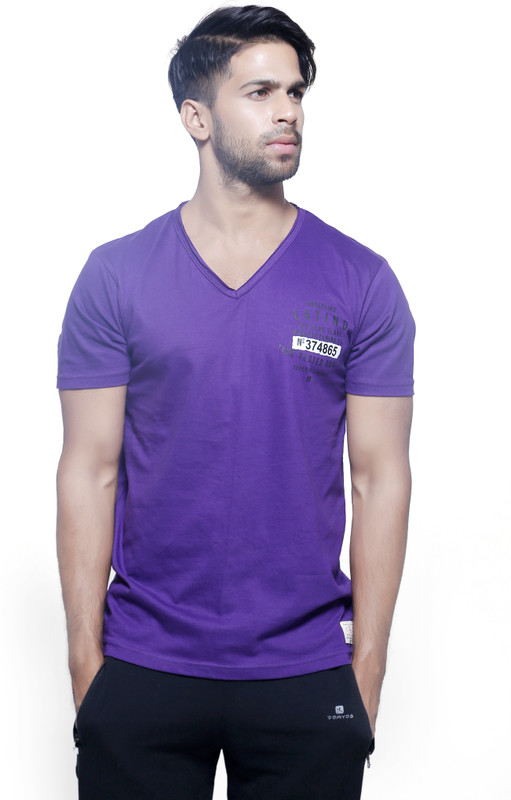 Masculino Latino Printed Men V-neck Reversible Purple T-Shirt