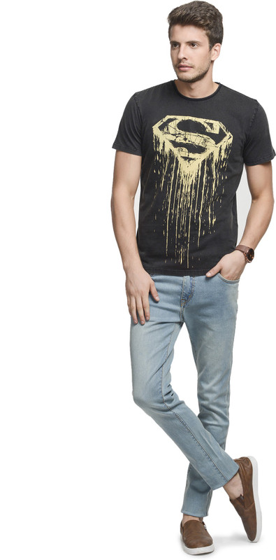 SUPERMAN By Free Authority Printed Men Round or Crew Black T-Shirt