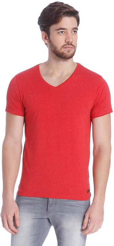 Jack & Jones Solid Men V-Neck Red T-Shirt
