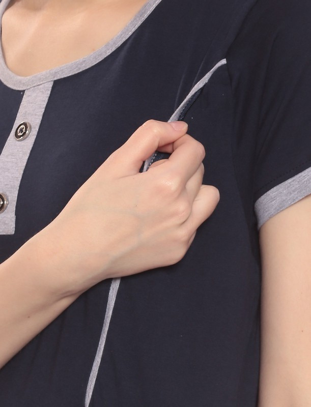 Goldstroms Self Design Women Round Neck Dark Blue T-Shirt