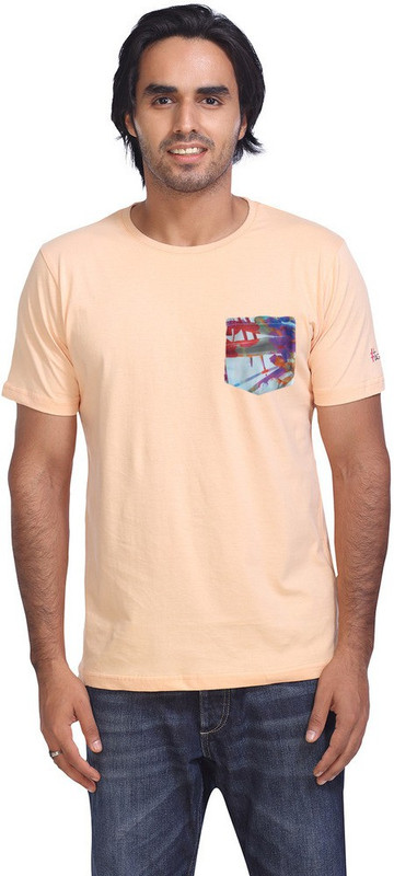 Hashtag Solid Men Round Neck Orange T-Shirt