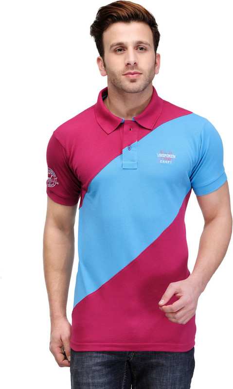 Canary London Solid Men Polo Neck Pink, Blue T-Shirt