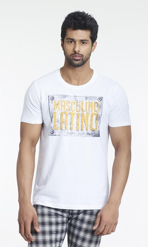Masculino Latino Printed Men Round Neck White T-Shirt