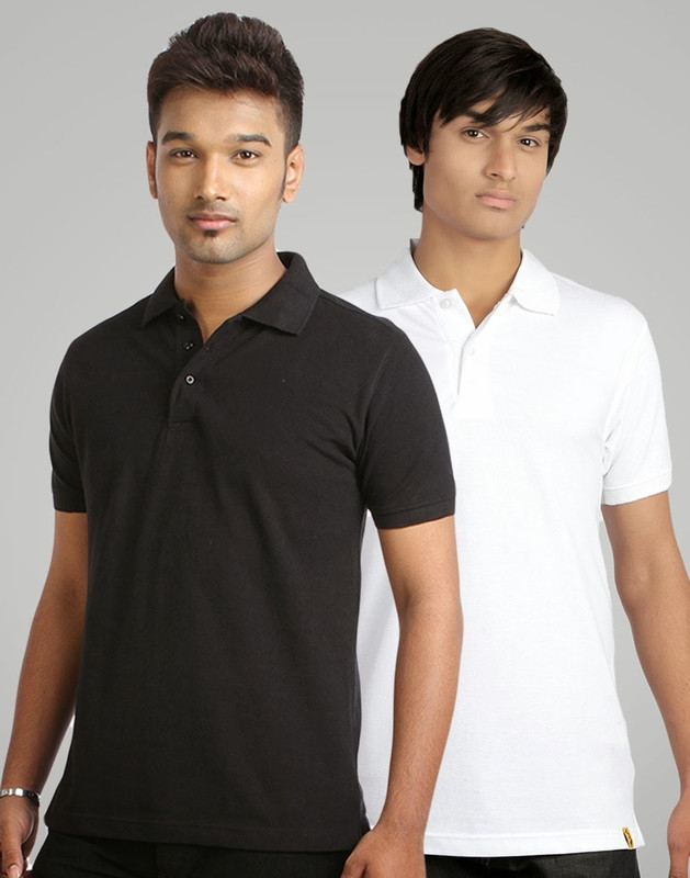 Campus Sutra Solid Men Polo Neck White, Black T-Shirt(Pack of 2)