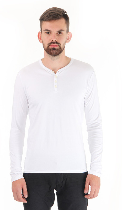 Jack & Jones Solid Men Henley White T-Shirt