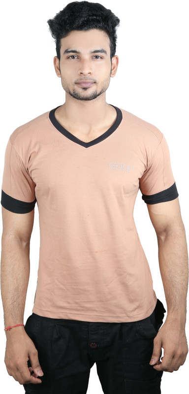 Spur Printed Men V-neck Brown T-Shirt