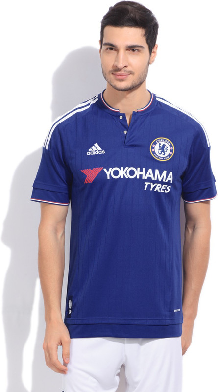 ADIDAS Printed Men Henley Blue T-Shirt