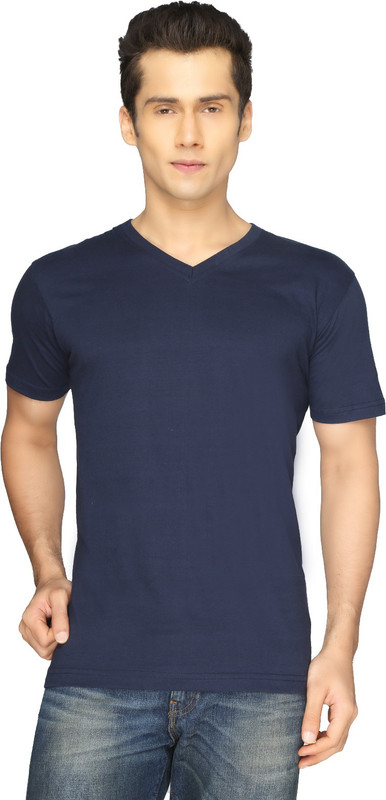 Joke Tees Solid Men V-neck Dark Blue T-Shirt