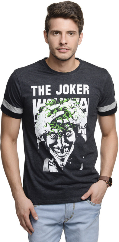 JOKER Printed Men Round or Crew Grey, White T-Shirt