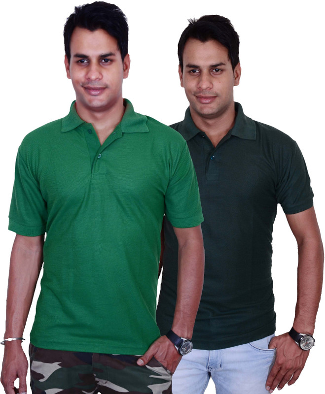 Blaze Solid Men Polo Neck Green, Dark Green T-Shirt(Pack of 2)