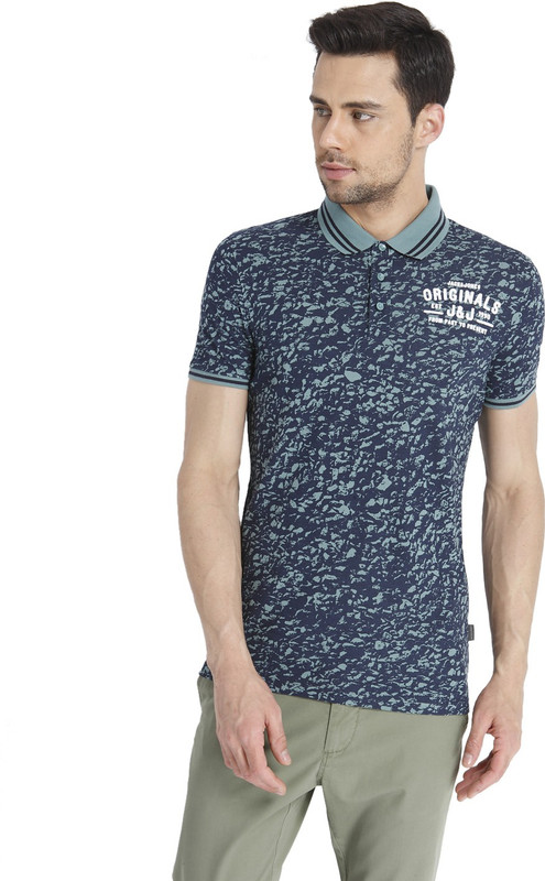 Jack & Jones Printed Men Polo Neck Blue, Green T-Shirt