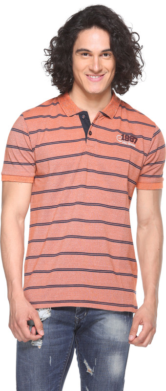 Pro Riders Self Design Men Flap Collar Neck Orange T-Shirt