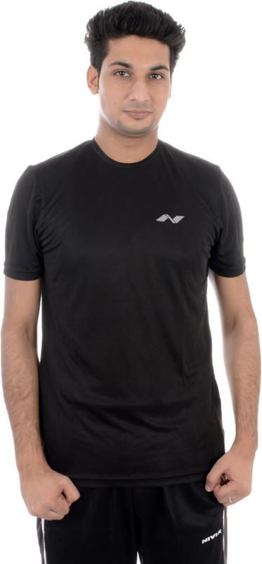 Nivia Solid Men Round Neck Black T-Shirt