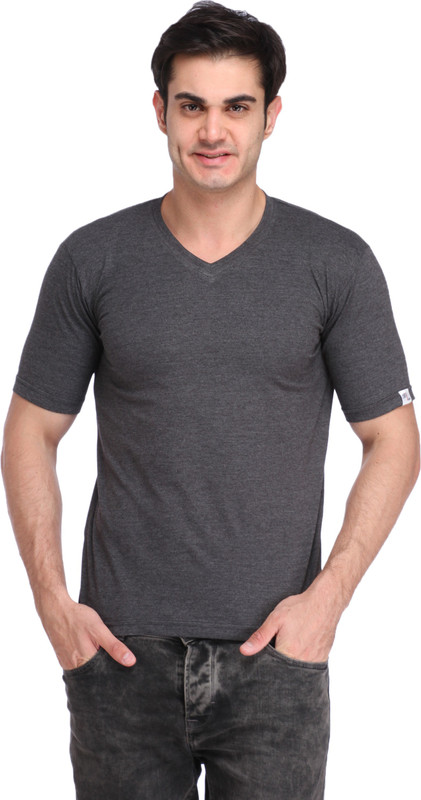 BigIdea Solid Men V-neck Black T-Shirt