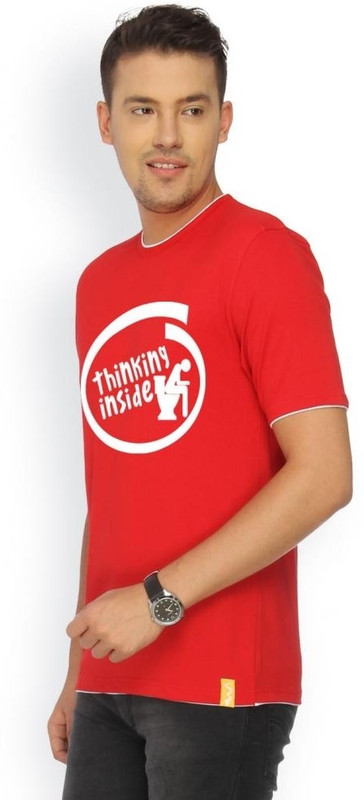 Campus Sutra Printed Men Round or Crew Red T-Shirt