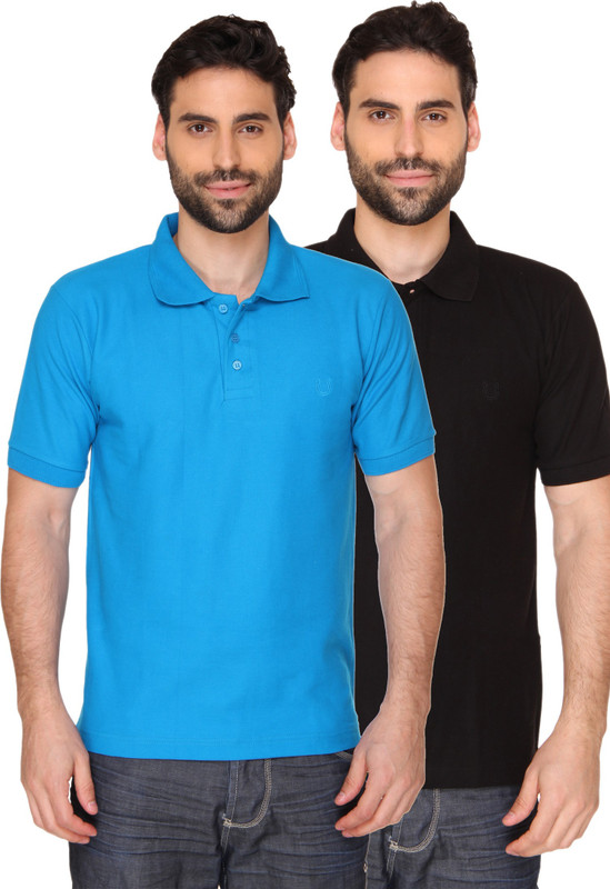 Blacksmith Solid Men Polo Neck Blue, Black T-Shirt(Pack of 2) Blacksmith Solid Men Polo Neck Blue, Black T-Shirt(Pack of 2)