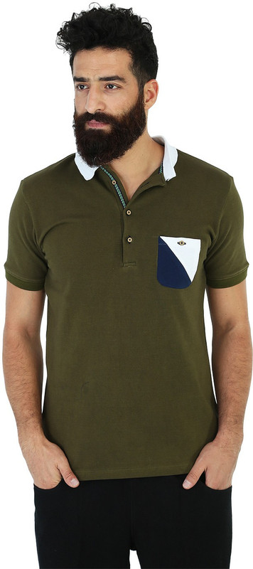 Mr Button Solid Men Polo Neck Green T-Shirt