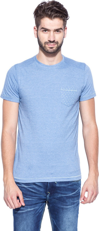 Mufti Solid Men Round Neck Light Blue T-Shirt