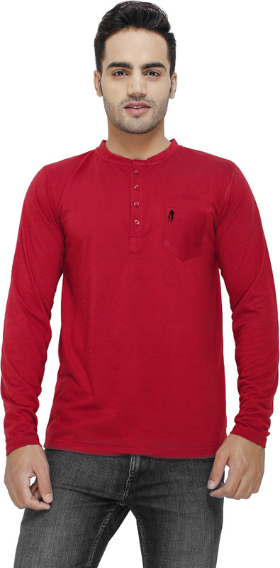 Eprilla Solid Men Henley Maroon T-Shirt