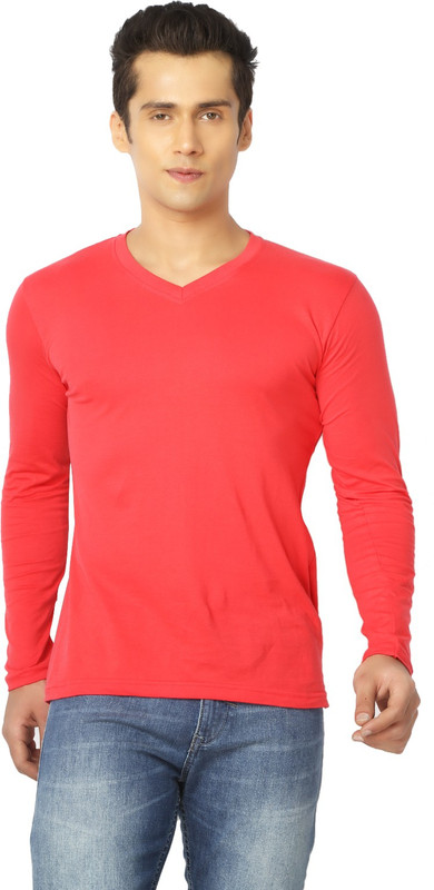 Joke Tees Solid Men V-neck Red T-Shirt
