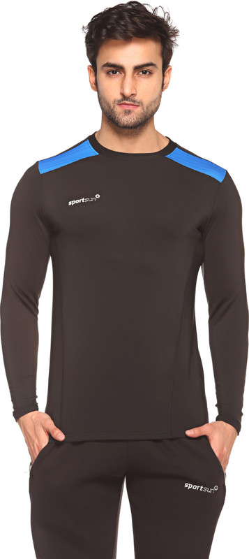 Sport Sun Self Design Men Round Neck Black T-Shirt