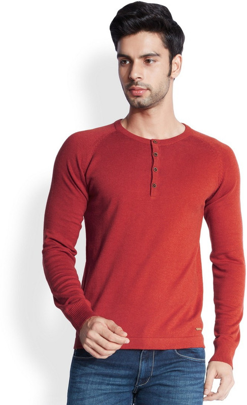 Park Avenue Solid Men Round Neck Red T-Shirt