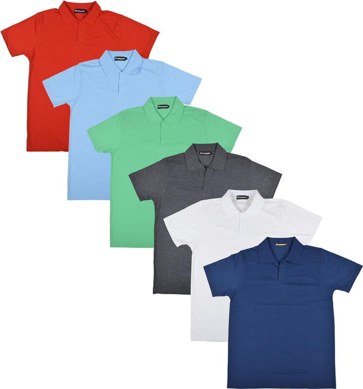Pintapple Solid Men Polo Neck White, Grey, Light Green, Light Blue, Red, Dark Blue T-Shirt(Pack of 6)
