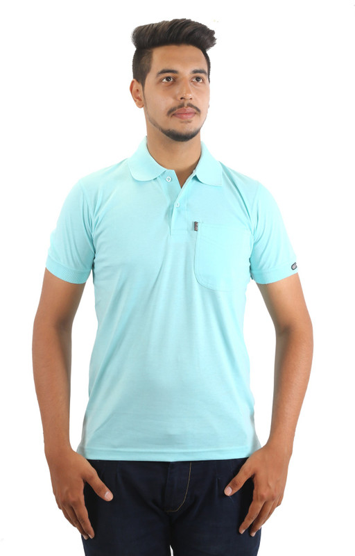 Go-on Solid Men Polo Neck Green T-Shirt
