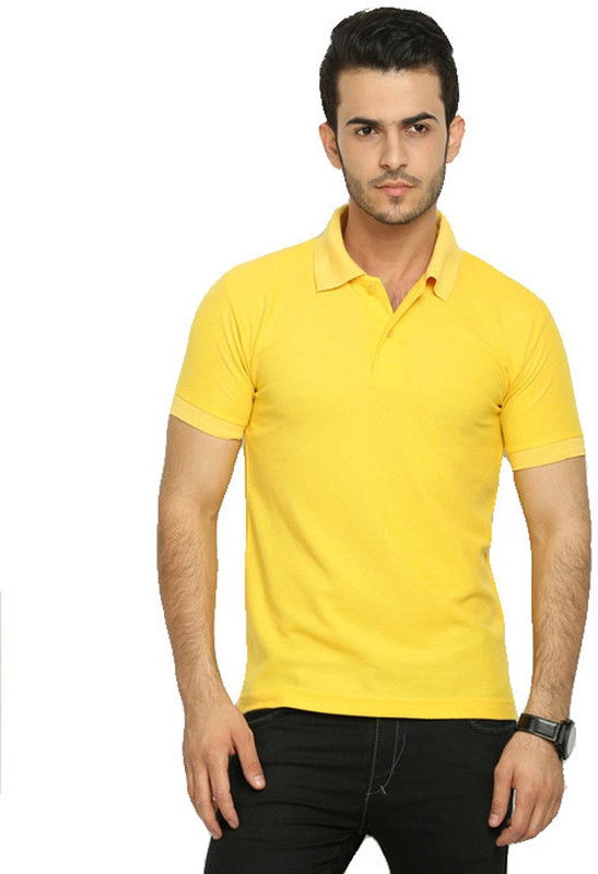 Merlin Solid Men Polo Neck Yellow T-Shirt Merlin Solid Men Polo Neck Yellow T-Shirt