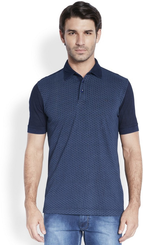 Park Avenue Printed Men Polo Neck Dark Blue T-Shirt