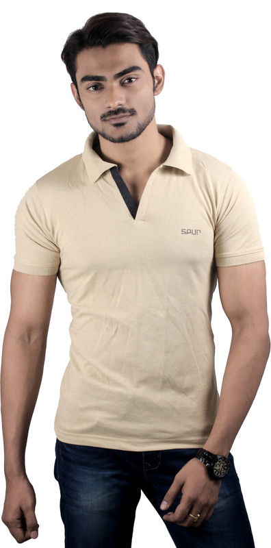 Spur Solid Men Polo Neck Beige T-Shirt