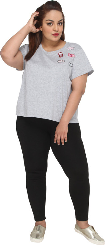 Calae Printed Women Round Neck Grey T-Shirt