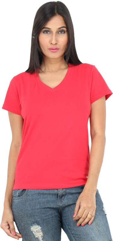 Fashion Stylus Solid Women V-neck Red T-Shirt