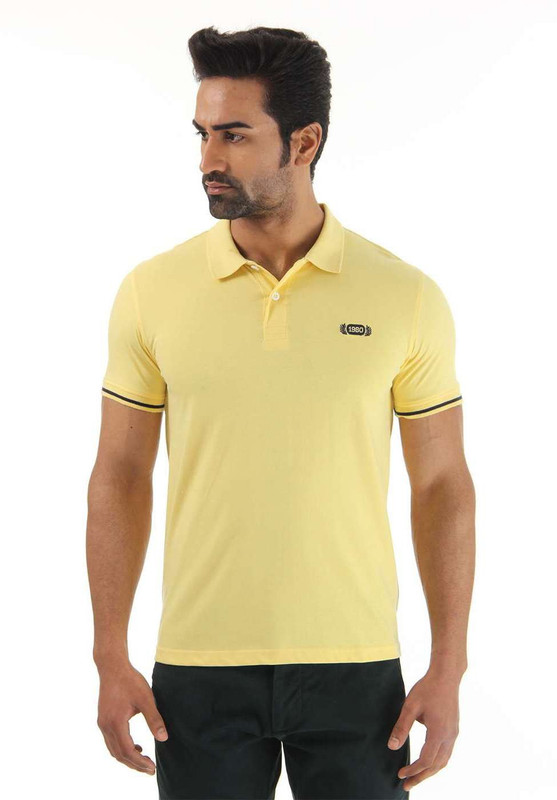 Flying Machine Solid Men Polo Neck Yellow T-Shirt