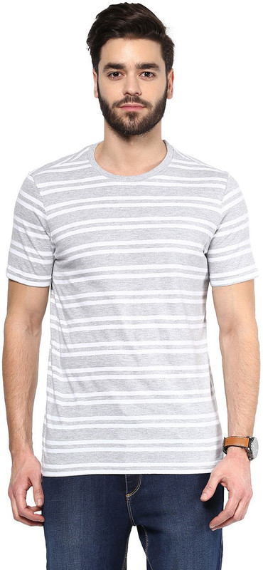 Urban Eagle by Pantaloons Striped Men Round Neck Grey T-Shirt