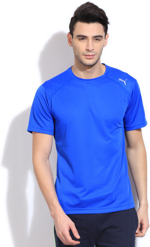 Puma Solid Men Round Neck Blue T-Shirt