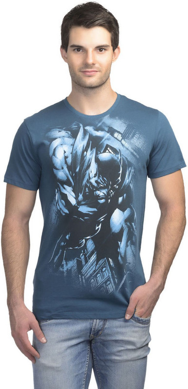 Batman Printed Men Round or Crew Dark Blue T-Shirt