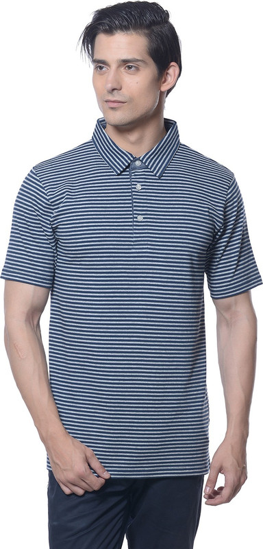Carve Striped Men Polo Neck Grey T-Shirt