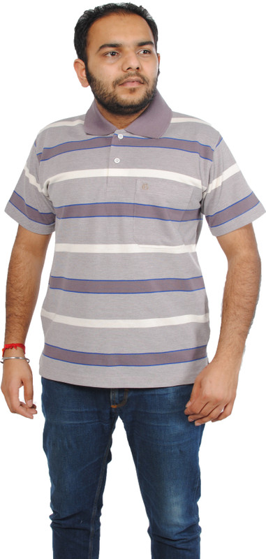 Feels Good Striped Men Polo Neck Multicolor T-Shirt