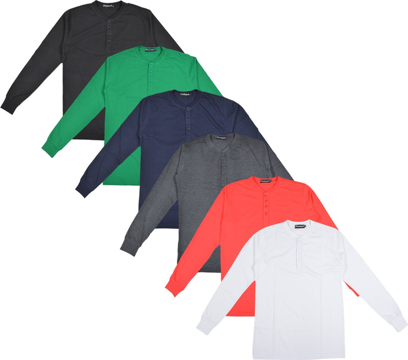 Pintapple Solid Men Henley Red, Grey, Dark Blue, Green, Black, White T-Shirt(Pack of 6)