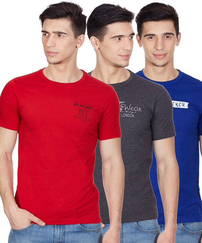 Cloak & Decker Solid Men Round Neck Blue, Grey, Red T-Shirt(Pack of 3) Cloak & Decker Solid Men Round Neck Blue, Grey, Red T-Shirt(Pack of 3)