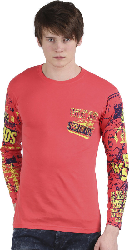 Tease Denim Graphic Print Men Round Neck Red T-Shirt