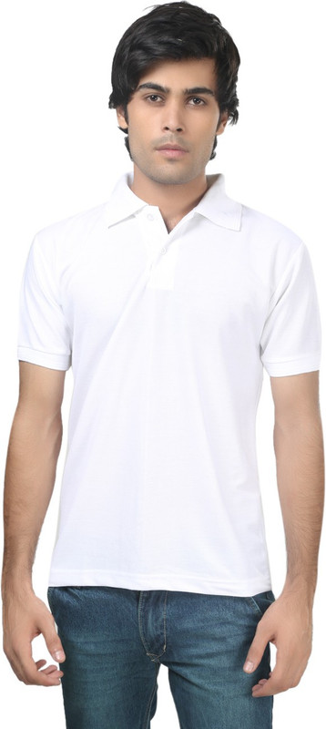 Trendy Trotters Solid Men Polo Neck White T-Shirt
