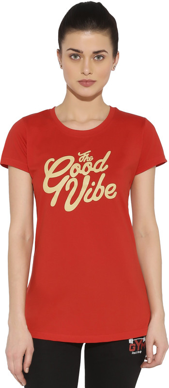 Red Ring Printed Women Round Neck Red T-Shirt